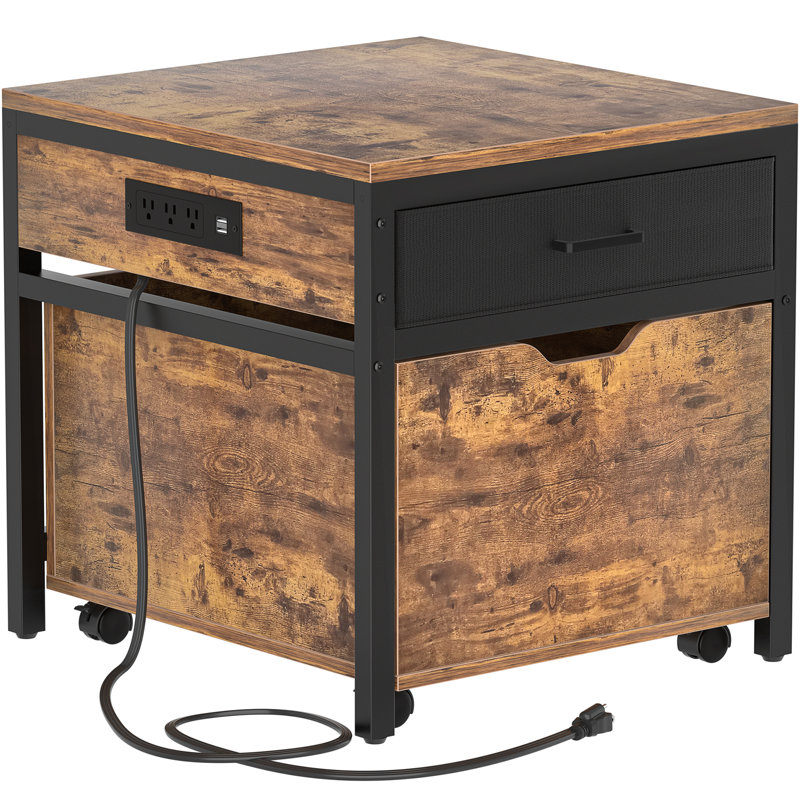 Fridge Stand With Storage And Charging Station, Rustic Brown