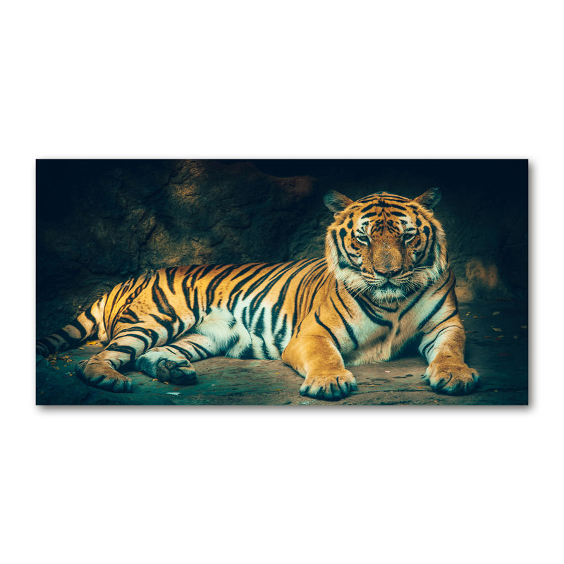 A Tiger In A Cave - No Frame Print on Glass, Canvas, 50cm H x 100cm W x 2cm D