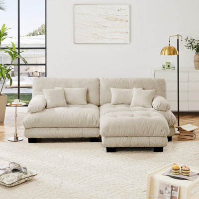 Canapé modulaire Cloud Couch pour le salon, canapé 2 places en chenille avec 2 coussins lombaires et 2 coussins décoratifs, canapé rembourré à accoudoirs larges avec repose-pieds convertible