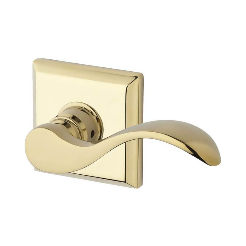 Curve Keyed Door Lever with Traditional Square Rose, Polished Brass, Yes, Left