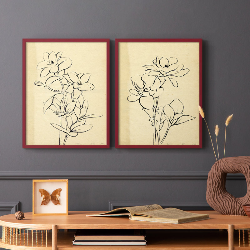 «Magnolia S croquis I», reproduction encadrée de qualité supérieure - prête à être accrochée - aucun clou requis - aucun clou requis