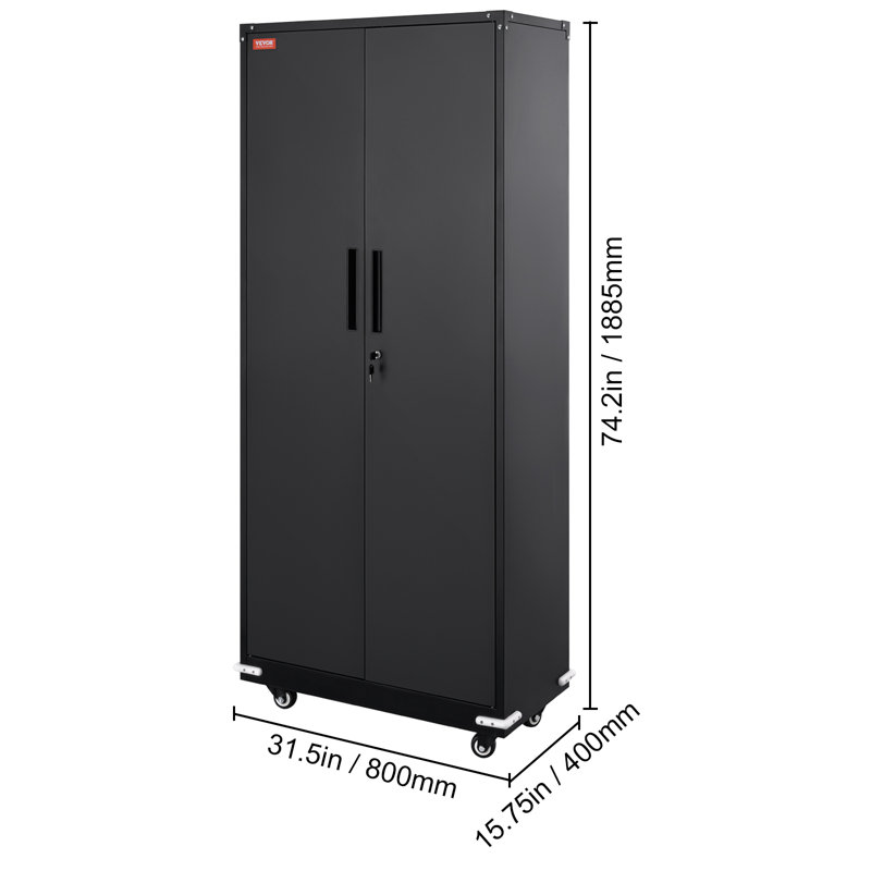 Black Steel Office Cabinet with Adjustable Shelving and Lock