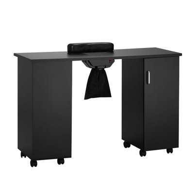 Black MDF Manicure Nail Workstation Table, Equipped With Electric Dust Collector, Wrist Rest, 3 Dust Bags & 8 Universal Wheels(4 Lockable), Special Beauty Salon Nail Art Station