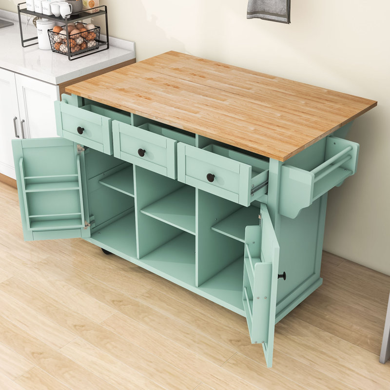 Îlot de cuisine avec armoire de rangement et 3 tiroirs pour salle à manger Dyches, Vert menthe