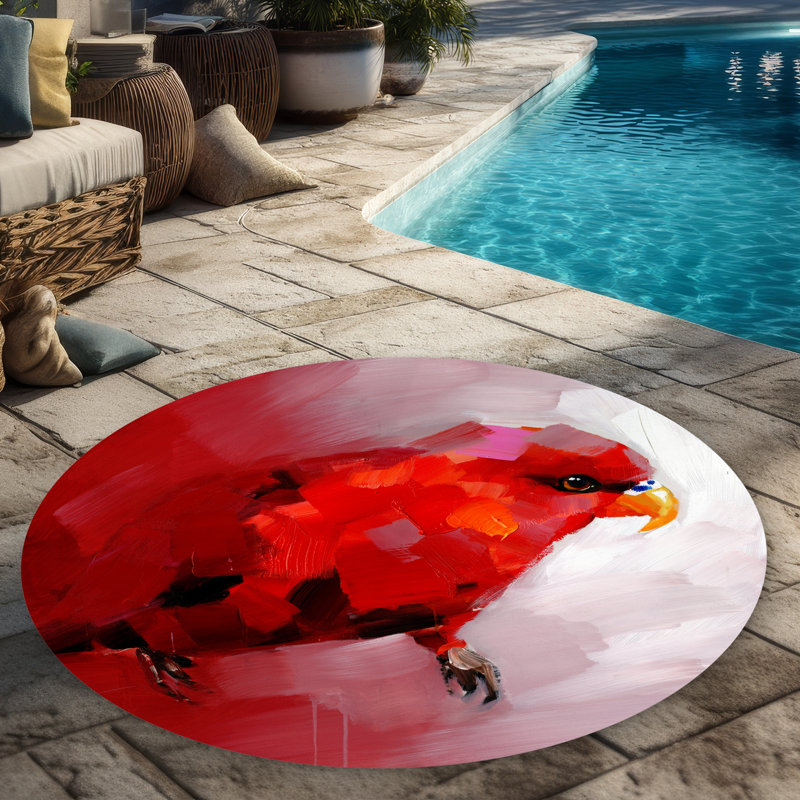 Parros Rugs Begin Edition International Inc. Abstract Red Parrot Round Outdoor Rug ...