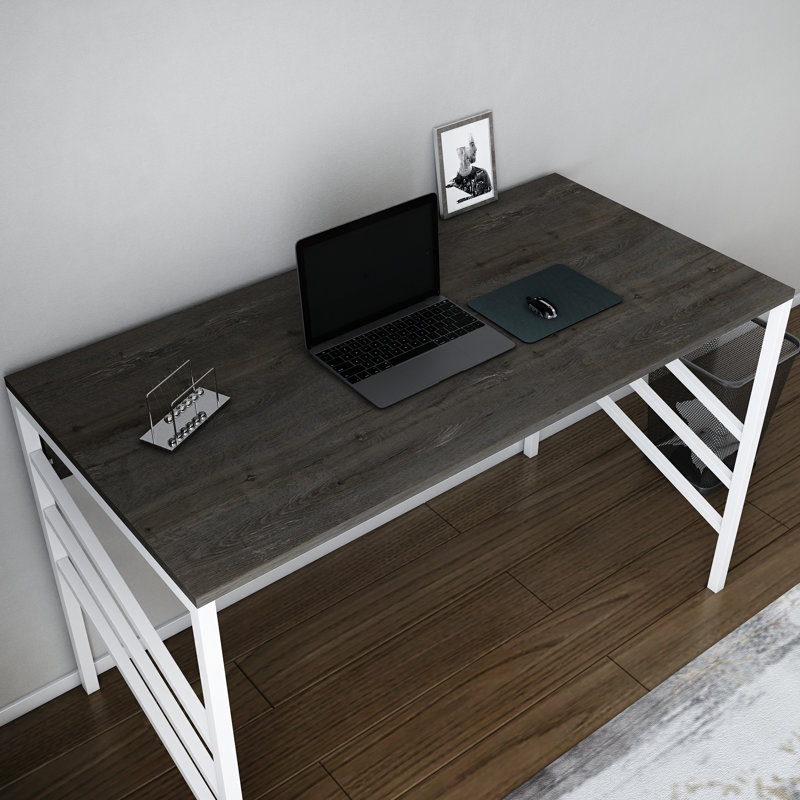 Metal Base Writing Desk, Dark Brown/White