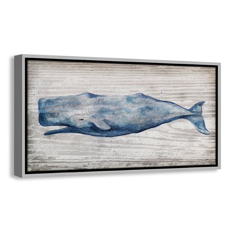 Baleine bleue Brannen - reproduction de cadre photo, H 13,5 po x l 25,5 po, Toile avec cadre flottant, Argent argent