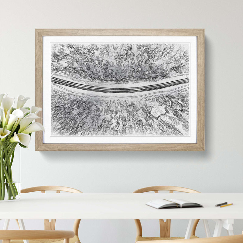 Winter Road in Abstract - Picture Frame Graphic Art Print, 40cm H x 60cm W x 2cm D, Oak