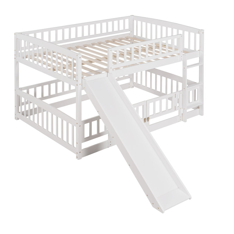 Standard Low Bunk Bed with Slide by Harriet Bee, Full over Full, White