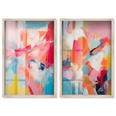 Décoration murale colorée Sorbet Abstract Shadowbox par Art Remedy, cadre blond, 20 x 30