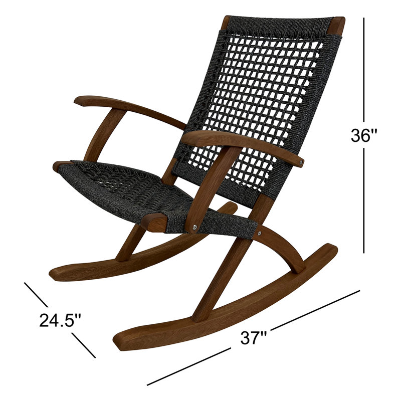 Chaise berçante en bois massif Brayson, Ombre brun / corde grise