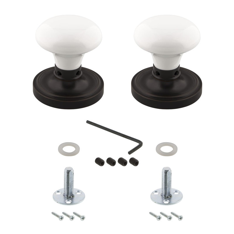 Classic Rosette with White Porcelain Door Knob, Timeless Bronze