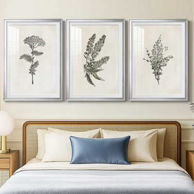 Motif floral rétro vintage CCCXII - reproduction sur mesure encadrée de qualité supérieure - 3 pièces