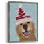 «Christmas Golden Retriever and Spring Santa Hat», reproduction encadrée - bois massif-1999621841