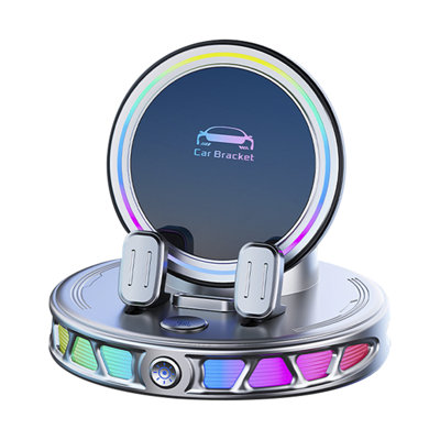 Support de téléphone intelligent pour voiture avec lumière ambiante RVB, pince automatique, double verrouillage et rotation à 360 °, support d'aspiration nano-ventouse pour tableau de bord et console centrale