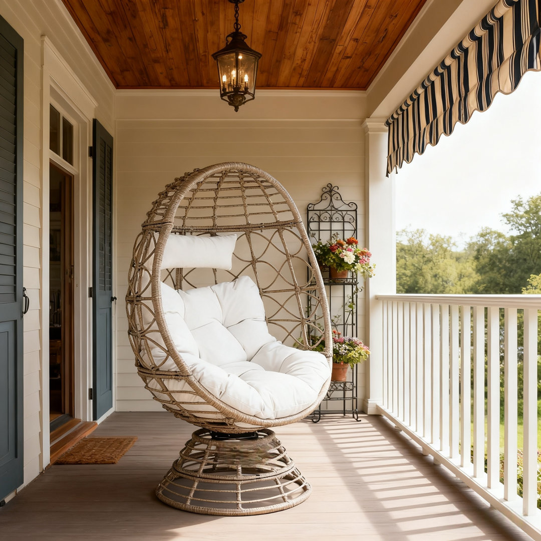 Silsby Teardrop Swivel Patio Papasan Chair with Cushions Sand & Stable™ Frame