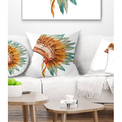 Plumes sur un crâne ethnique - coussin à imprimé floral