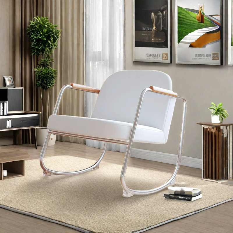 Chaise berçante en cuir de haute qualité, Blanc