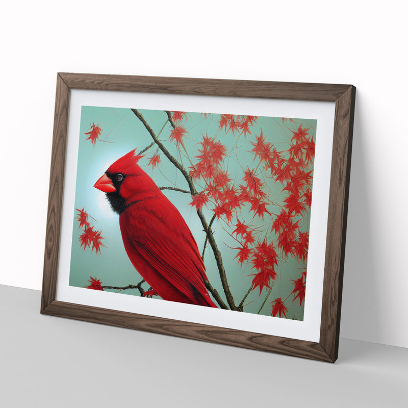 Cardinal Bird Vol.13 - Single Picture Frame Painting, 46cm H x 64cm W x 2cm D, Walnut Framed