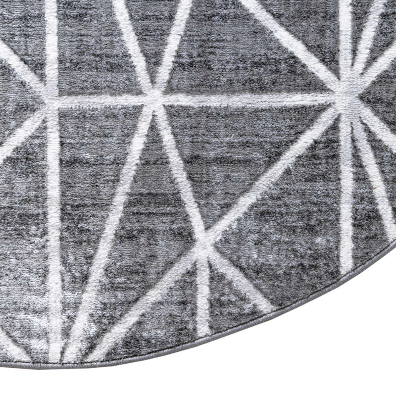 Tapis géométrique gris foncé / ivoire Oceola, Ovale 5 pi 3 po x 8 pi
