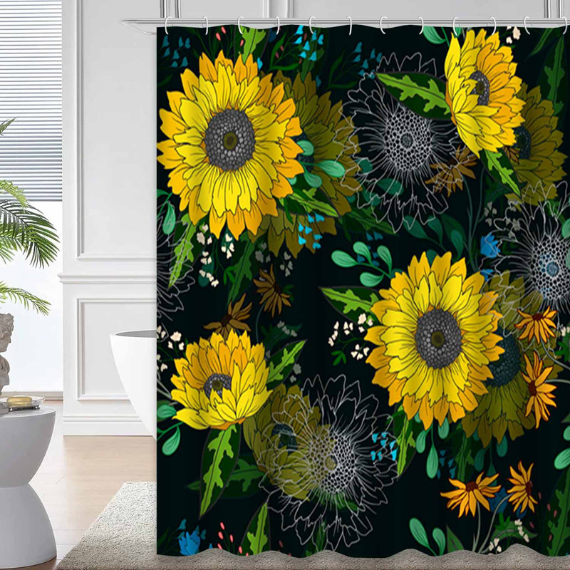 Rideau de douche imperméable à motif floral d'automne avec 12 crochets, L 72 po x l 84 po