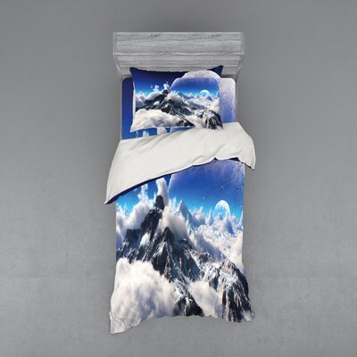 Celestial View of Snow Capped Mountains and Alien Planet Print Duvet Cover Set -  Ambesonne, bsnev_12933_twin