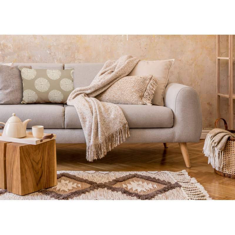 Polyester Lumbar Rectangular Indoor/Outdoor Pillow Cover & Insert, Beige