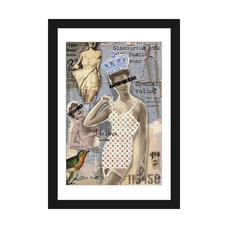 «Vintage Fashion # 4» par Luz, impression sur toile tendue, H 32 po x l 24 po x P 1 po, Papier avec cadre noir, Blanc