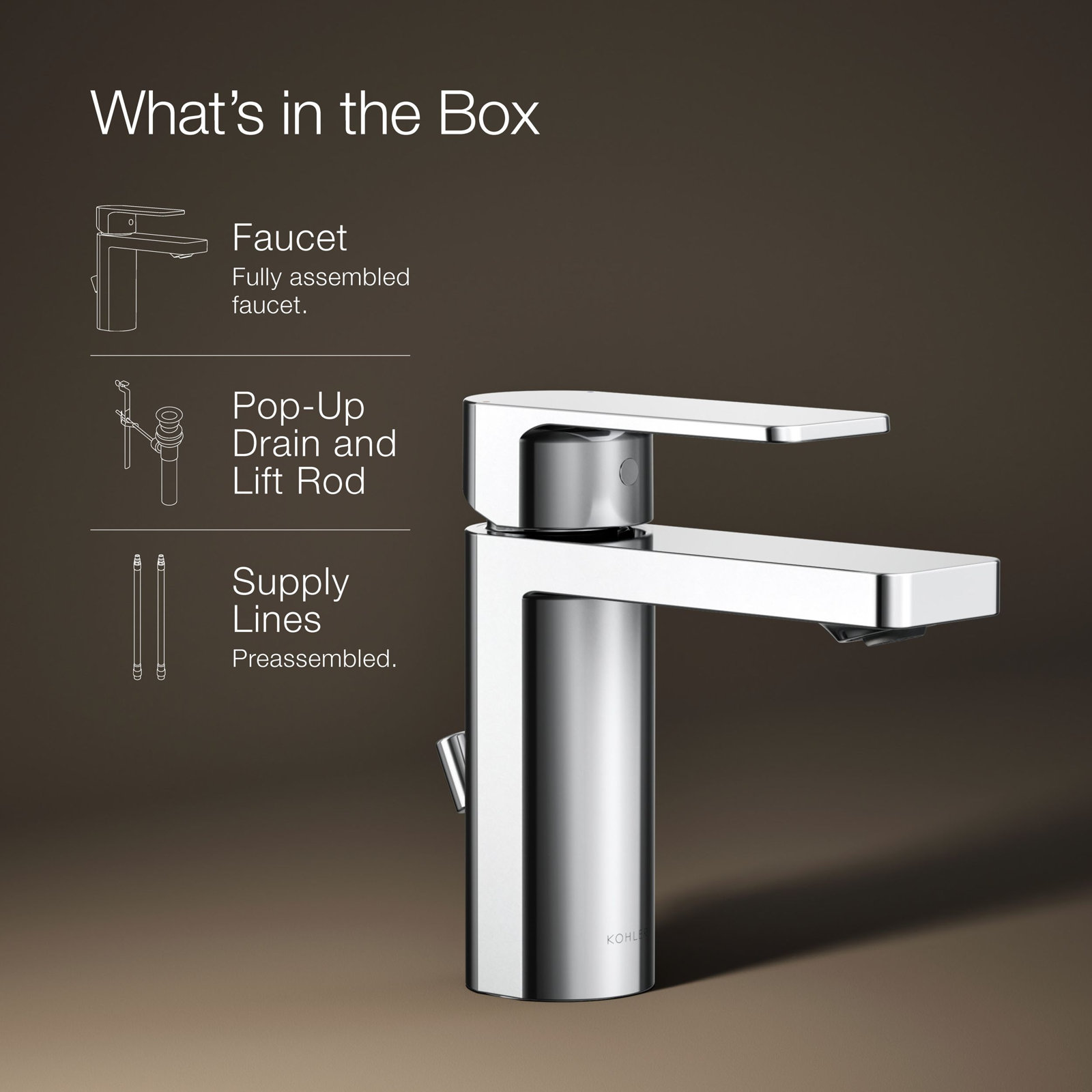 Parallel Single-Hole Bathroom Faucet with Drain, Polished Chrome