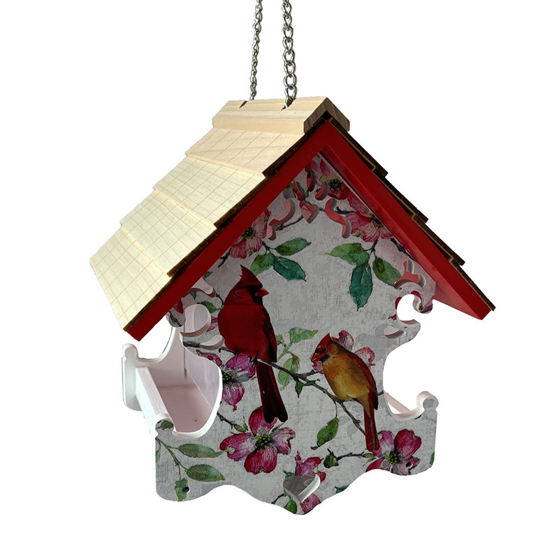 Hanging Metal Bird Feeder with Cardinal and Dogwood Print