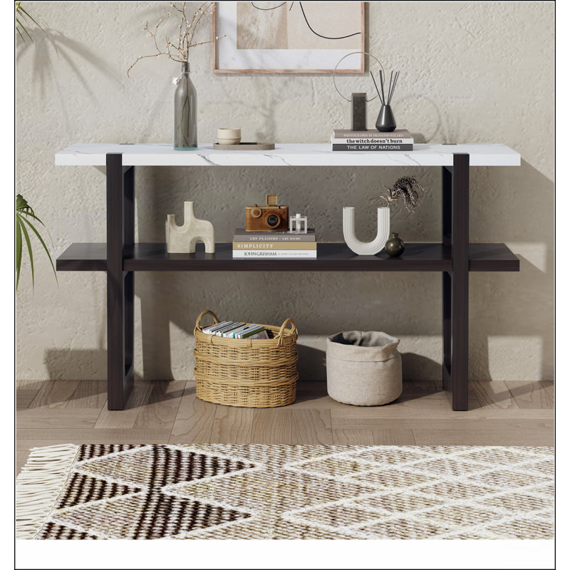 Console Retro Elegant avec plateau effet marbre, Espresso
