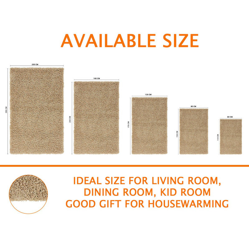 Arnzazu Solid Colour Shag Area Rug, Rectangle 200 x 290cm