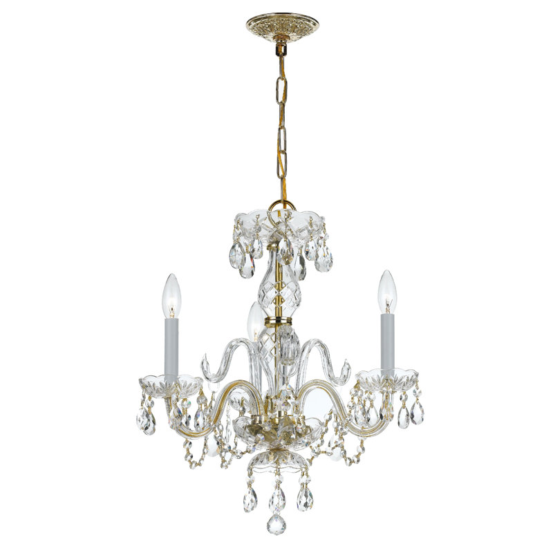 Wehr 3 - Light Candle Style Classic / Traditional Chandelier, Swarovski Spectra/Polished Brass