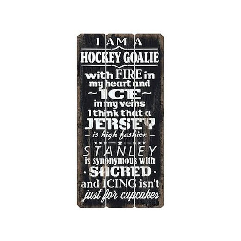 Décoration murale enseigne en bois hockey gardien