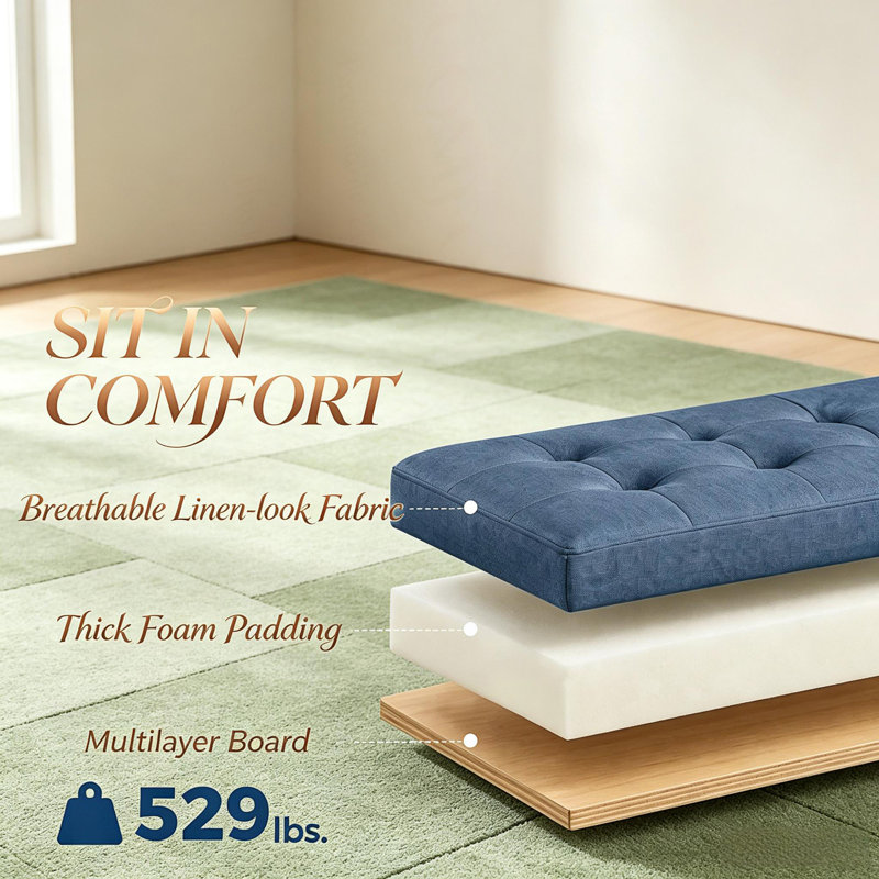 Banc ottoman de rangement avec accoudoirs rembourrés, Bleu, Bleu