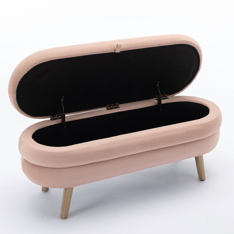 Noelany Upholstered Storage Bench, Light Pink Velvet