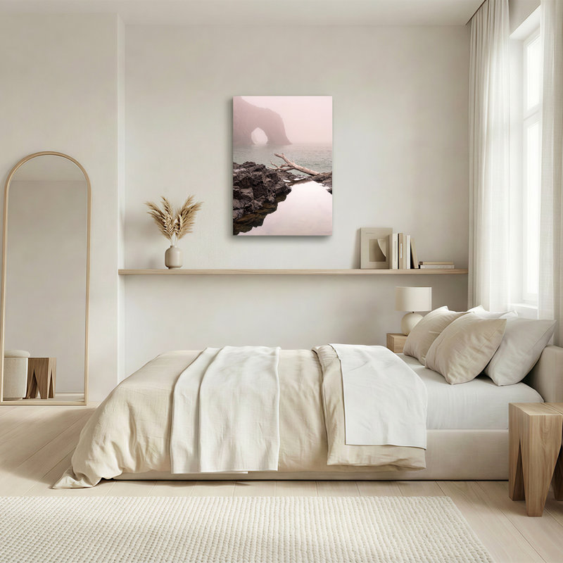 Art mural sur toile Misty Coastal Arch and Driftwood on Rocks, H 36 po x l 24 po