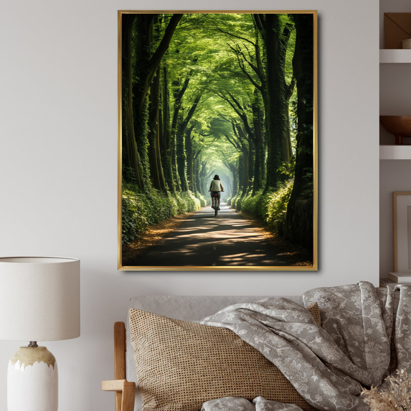 Ballal Bicycle Serene Bicycle Path I, reproduction d'art sur toile, Cadre flottant doré, H 20 po x l 12 po x P 1 po