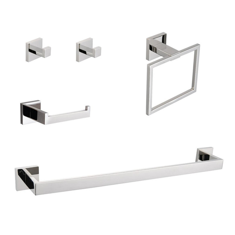 5-Piece Bathroom Hardware Accessories Set - SUS304 Stainless Steel Towel Bar, TP Holder, Towel Ring & 4 Hooks, Anti-Rust for Bathroom Organization