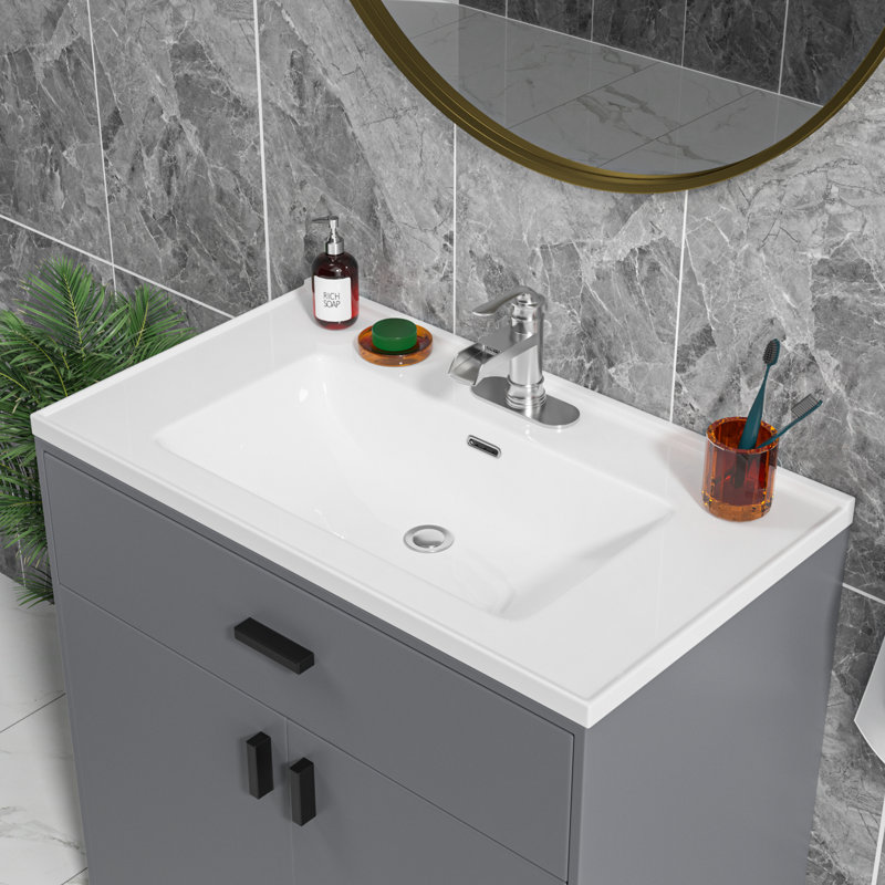 35 in. W x 20 in. D White Ceramic Rectangular Bathroom Vanity Top with Single Sink Only