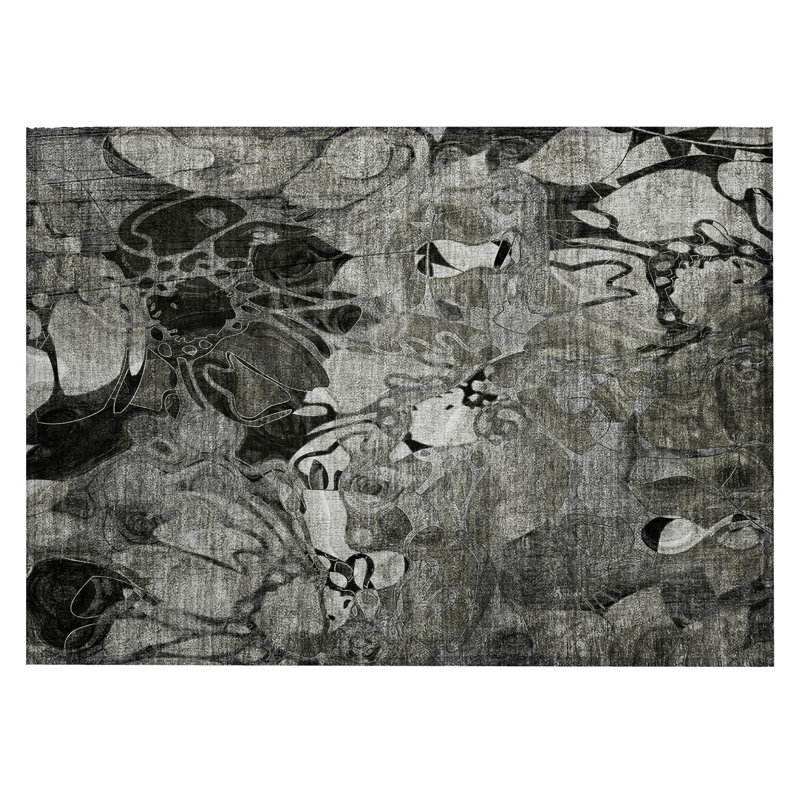 Tapis extérieur gris antidérapant lavable floral 2 pi x 3 pi