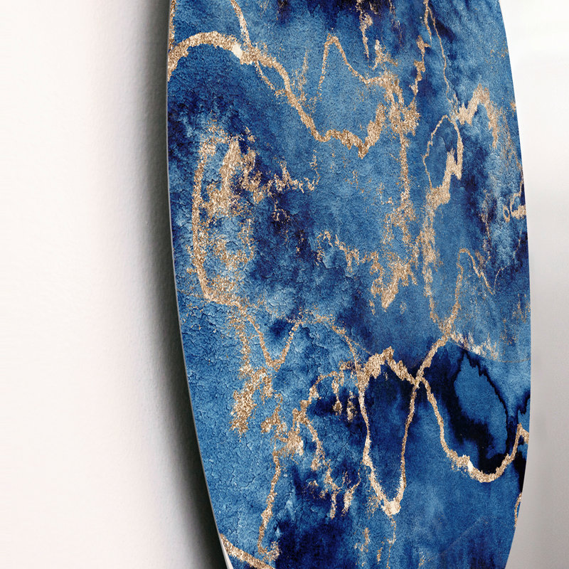 «Blue Gold Infuse liquid Art I», art mural moderne en métal, H 23 po x l 23 po