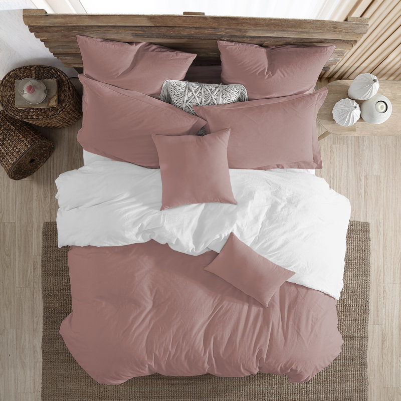 Ensemble de housse de couette réversible 100% coton Valatie, Housse de couette pour grand lit et 2 taies décor