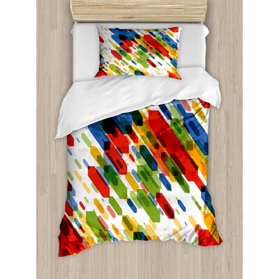 Art Diagonal Geometric Shapes Abstract Colorful Modern Design Vibrant Graphic Figures Print Duvet Cover Set -  Ambesonne, nev_37370_twin