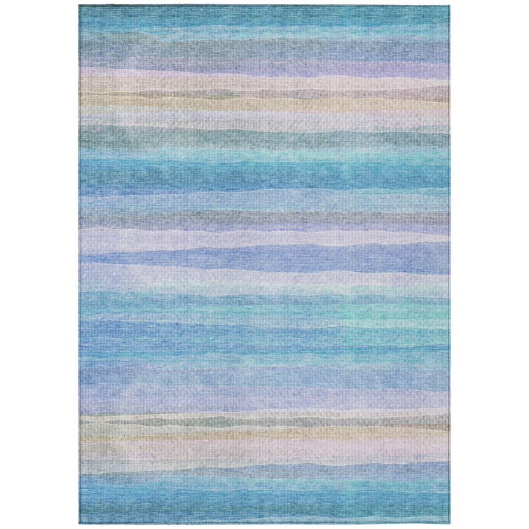 Machine Washable Indoor/Outdoor Xhevrie Aqua Rug