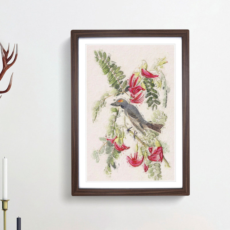 Piping Flycatcher Bird by John Audubon - Picture Frame Painting Print, 36cm H x 27cm W x 2cm D, Walnut Framed