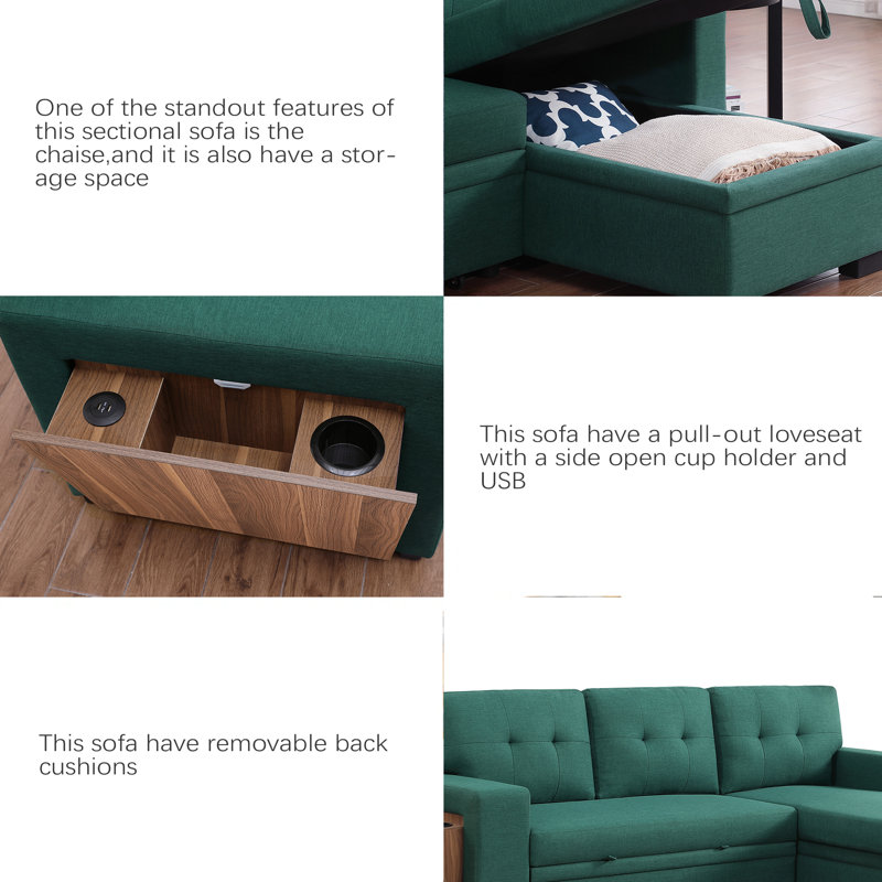 Canapé modulaire 3 pièces rembourré, Lin vert