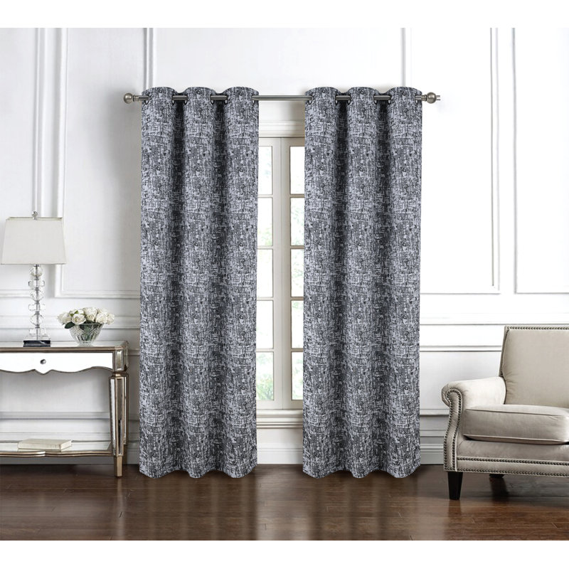 Cambridge Woven Jacquard Window Curtain Panel Pair, Gris anthracite