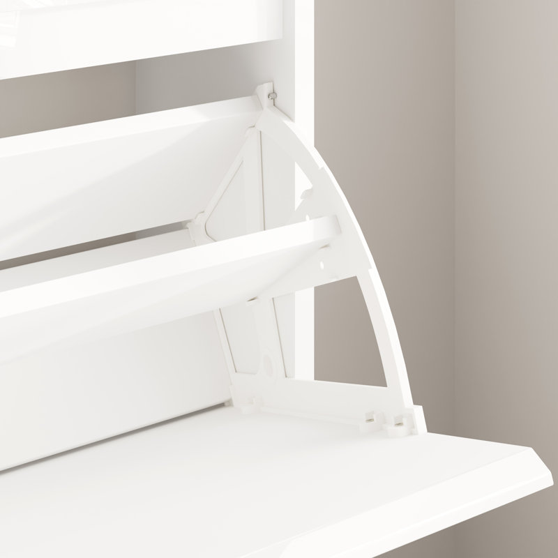 Armoire à chaussures avec 2 grands tiroirs rabattables, H 40,9 po x l 31,5 po x P 9,8 po, Blanc très luisant