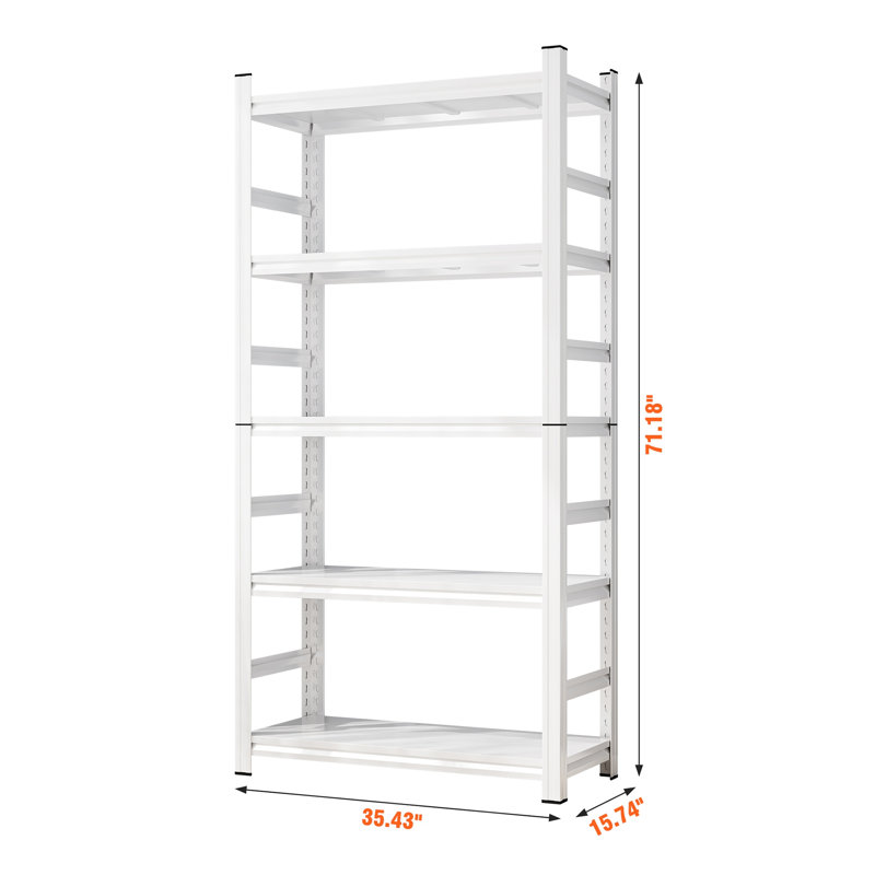 Étagère de rangement réglable en métal H 71 po, organisateur robuste à 5 tablettes, capacité de 2000 lb, blanc